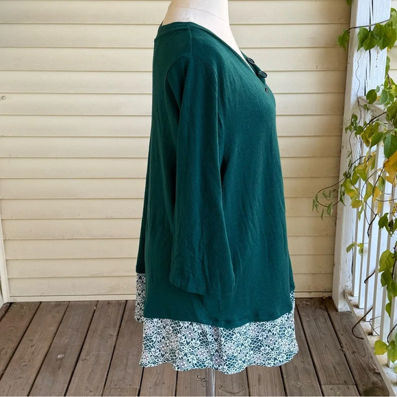 Catherines Sweater Top Faux Layered Plus Size 4X 30/32W Green With Geometric - Picture 3 of 7